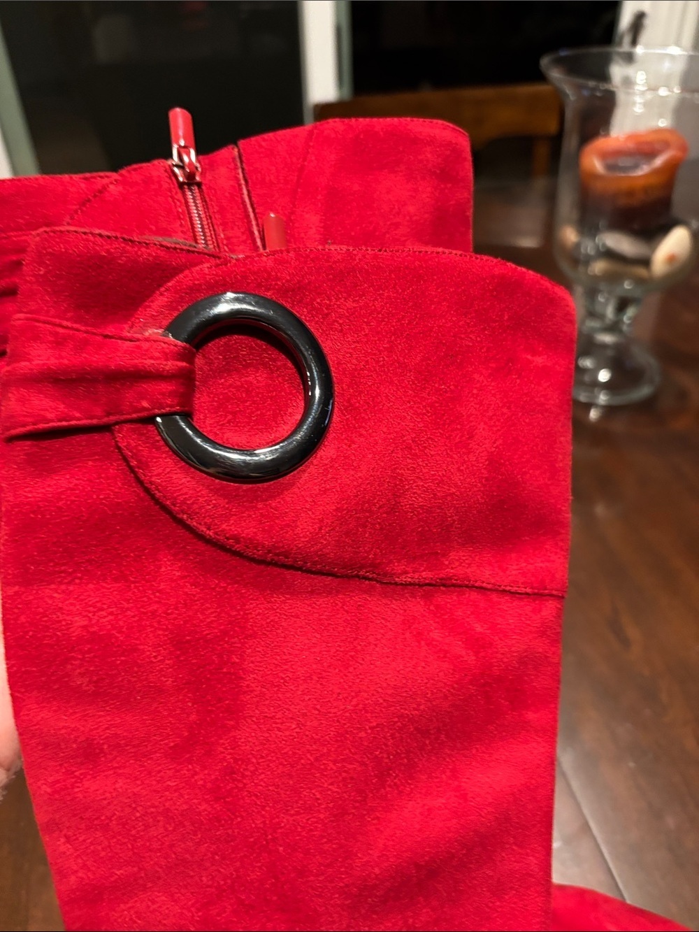 Impo Red Suede Knee high Boots with Ring Accent - Picture 7 of 12